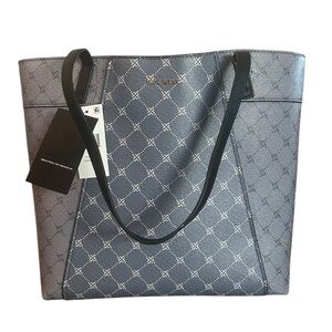 ••NWT Nine West Sunnyside Jet Set Tote Denim Logo Zip Closures Gold Tone HW